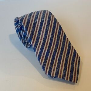 ETON Tie Blue, Red, Silver Diagonal Stripe Silk/Linen NWT